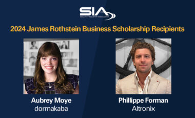 SIA 2024 James Rothstein Business Scholarship Recipients: Aubrey Moye, dormakaba; Phillippe Forman, Altronix